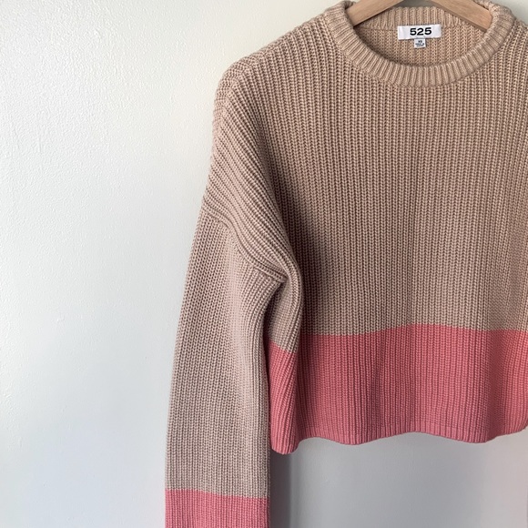 525, tan and pink 100%cotton XS cropped knit sweater - Picture 10 of 11